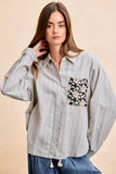 BiBi Flower Jacquard Knit Patch Pocket Stripe Shirt - Trendsi - Flyclothing LLC