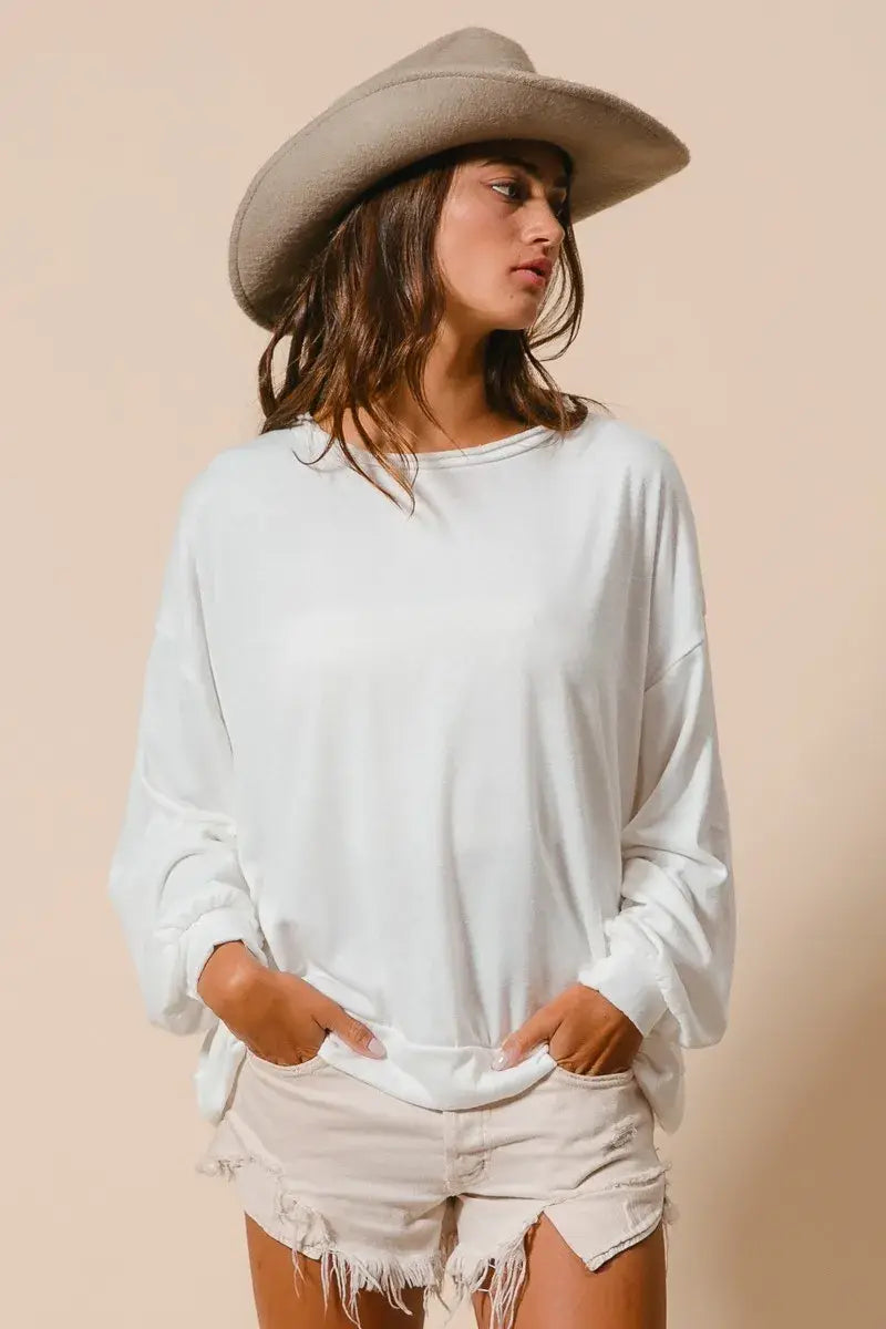 BiBi Loop Terry Pull Over With Cut Edge Band - Trendsi - Flyclothing LLC