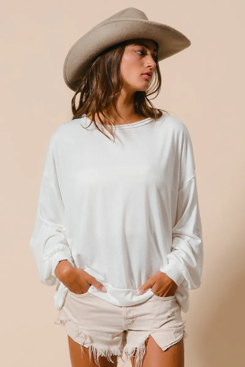 BiBi Loop Terry Pull Over With Cut Edge Band - Trendsi - Flyclothing LLC