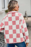 Checkered Snap Down Long Sleeve Teddy Jacket - Trendsi - Flyclothing LLC