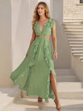 Cutout Ruffled Cap Sleeve Maxi Dress - Trendsi - Flyclothing LLC