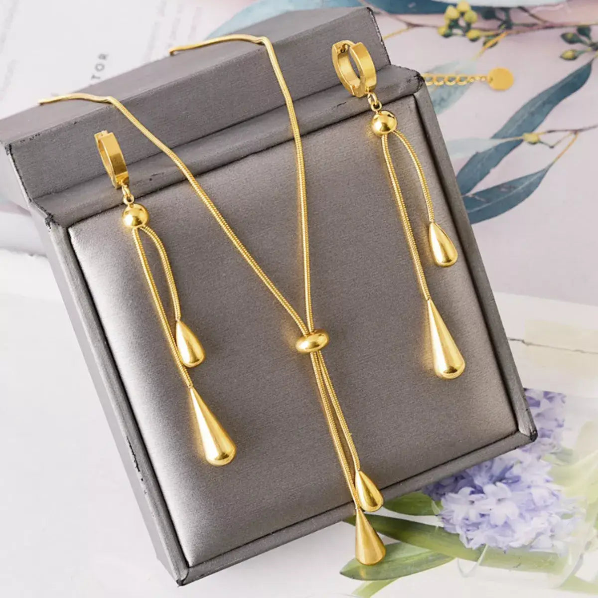 Teardrop Pendant Necklace and Earrings Jewelry Set - Trendsi - Flyclothing LLC