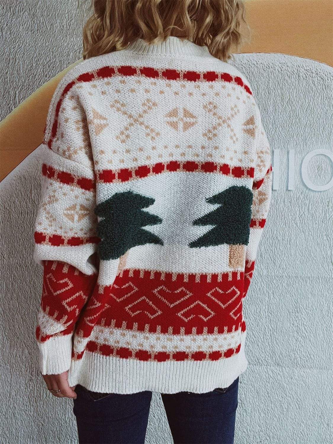Christmas Tree Mock Neck Long Sleeve Sweater - Trendsi - Flyclothing LLC