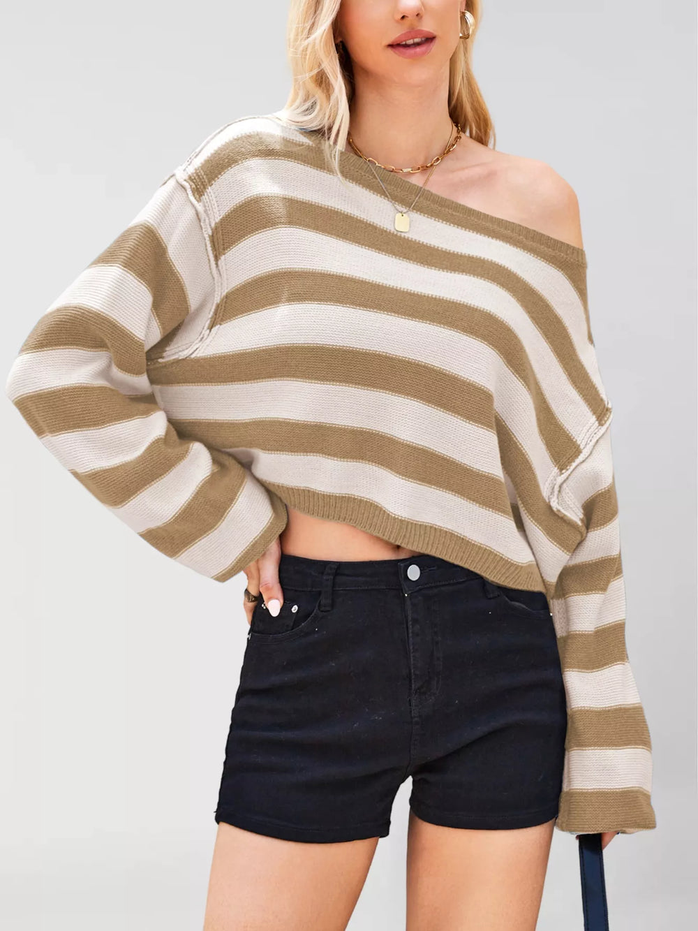 Striped Dropped Shoulder Sweater - Trendsi - Flyclothing LLC