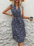 Slit Printed Cap Sleeve Dress - Trendsi - Flyclothing LLC