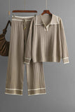 Contrast Trim Johnny Collar Top and Drawstring Pants Sweater Set - Trendsi - Flyclothing LLC