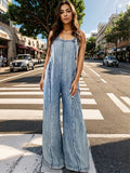 Adjustable Strap Wide Leg Denim Overalls - Trendsi