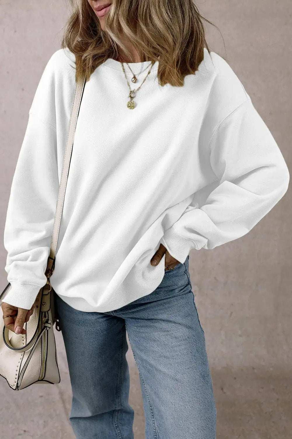 Round Neck Long Sleeve Sweatshirt - Trendsi - Flyclothing LLC