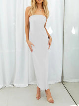Lace-Up Back Tube Maxi Dress - Trendsi - Flyclothing LLC