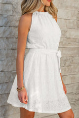 Lace Sleeveless Tied Waist Mini Dress - Trendsi - Flyclothing LLC