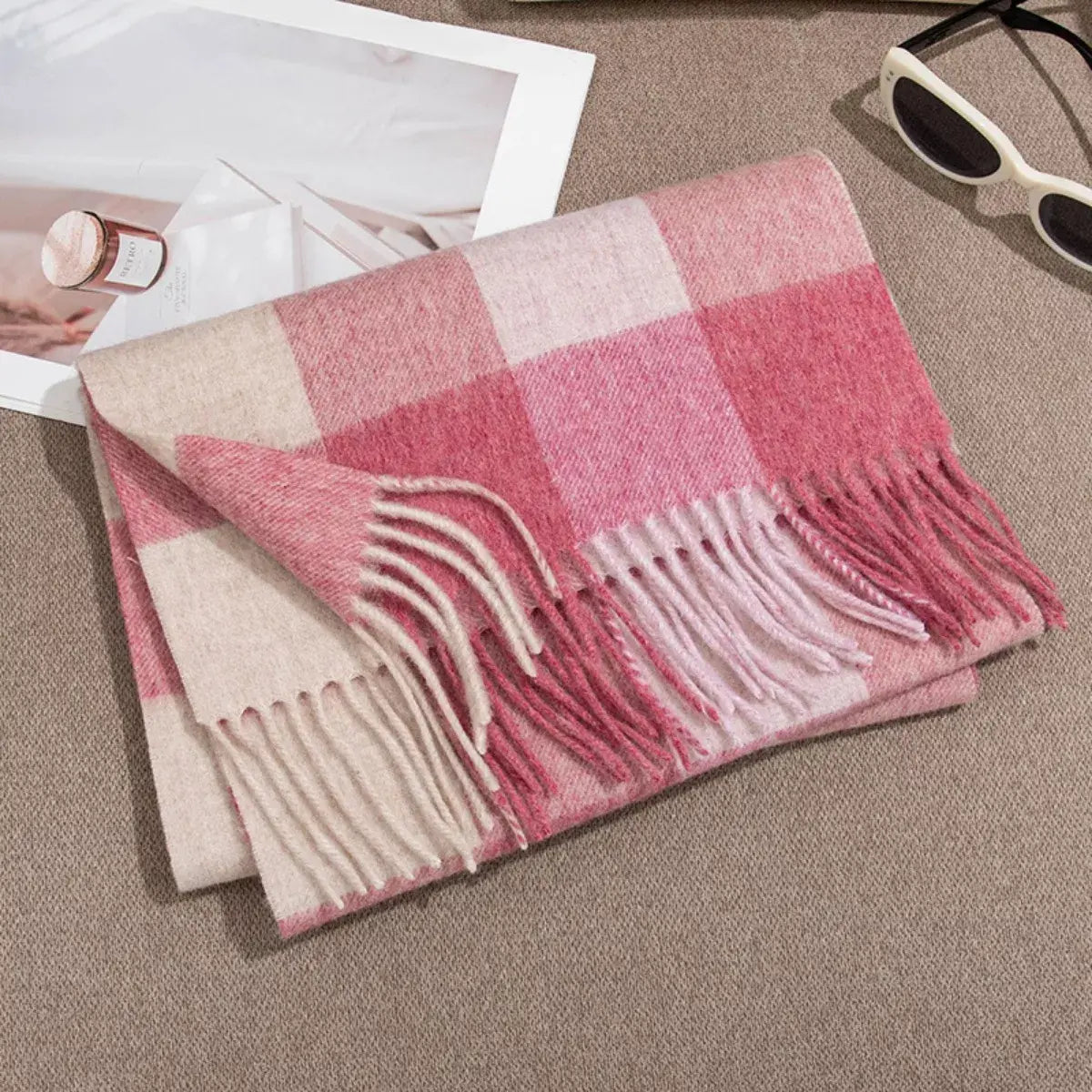 Plaid Fringe Scarf - Trendsi - Flyclothing LLC