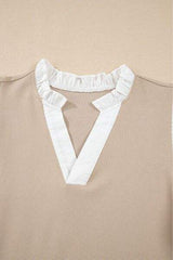 Ruffled Notched Cap Sleeve Top - Trendsi - Flyclothing LLC