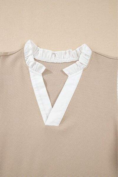 Ruffled Notched Cap Sleeve Top - Trendsi - Flyclothing LLC