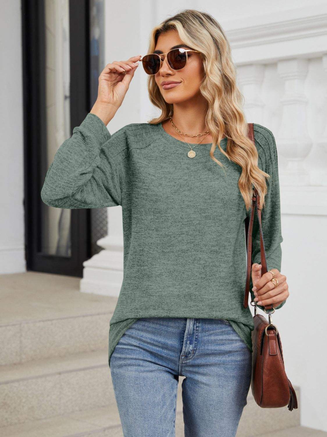 Round Neck Long Sleeve T-Shirt - Trendsi - Flyclothing LLC
