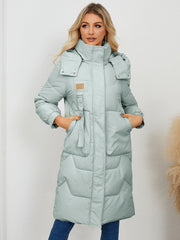 Long Sleeve Longline Hooded Winter Coat - Trendsi
