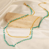 Turquoise Titanium Steel Double-Layered Necklace - Trendsi - Flyclothing LLC