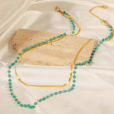 Turquoise Titanium Steel Double-Layered Necklace - Trendsi - Flyclothing LLC