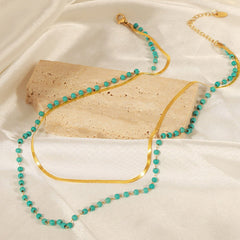 Turquoise Titanium Steel Double-Layered Necklace - Flyclothing LLC