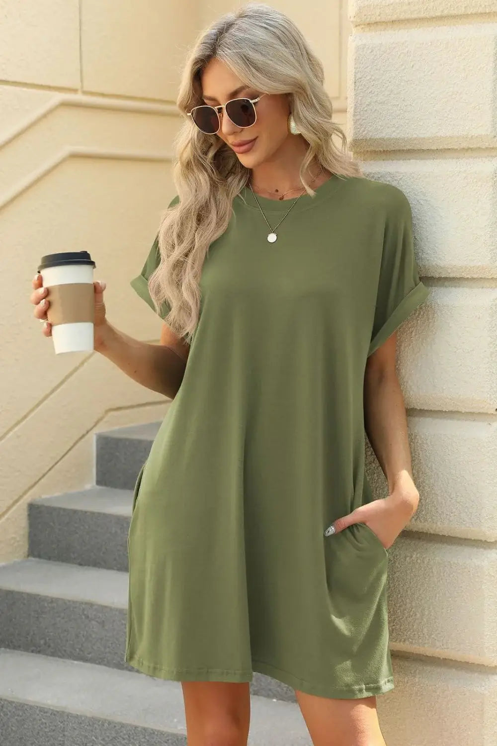 Florira Short Sleeve Mini Dress with Pockets - Trendsi - Flyclothing LLC