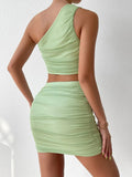 Ruched Single Shoulder Top and Skirt Set - Trendsi