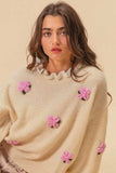 BiBi Ruffled Crochet Flower Dropped Shoulder Sweater - Trendsi - Flyclothing LLC