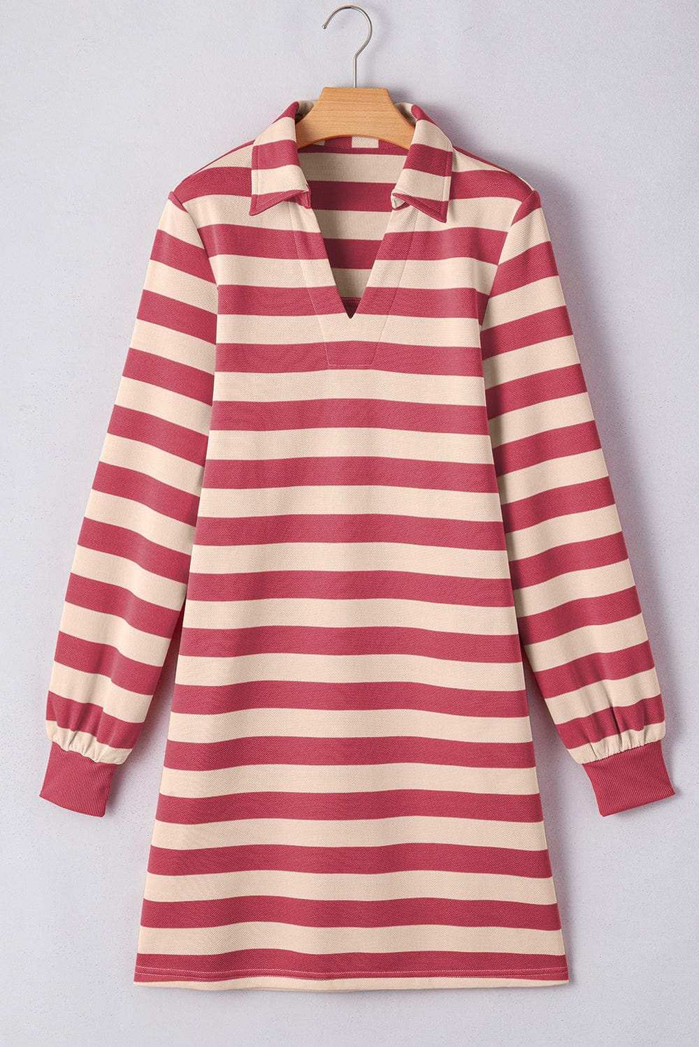 Contrast Striped Johnny Collar Long Sleeve Mini Dress - Trendsi - Flyclothing LLC