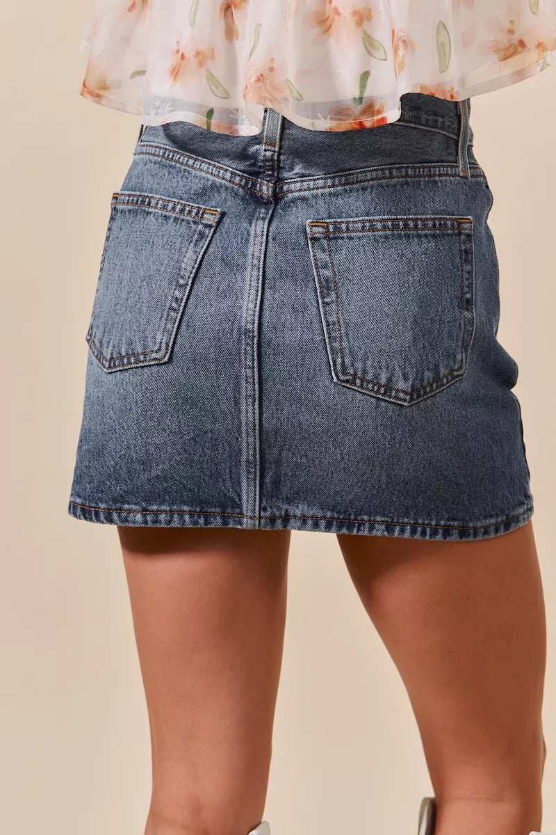 SO ME Washed Denim Mini Skirt with Pockets - Trendsi - Flyclothing LLC