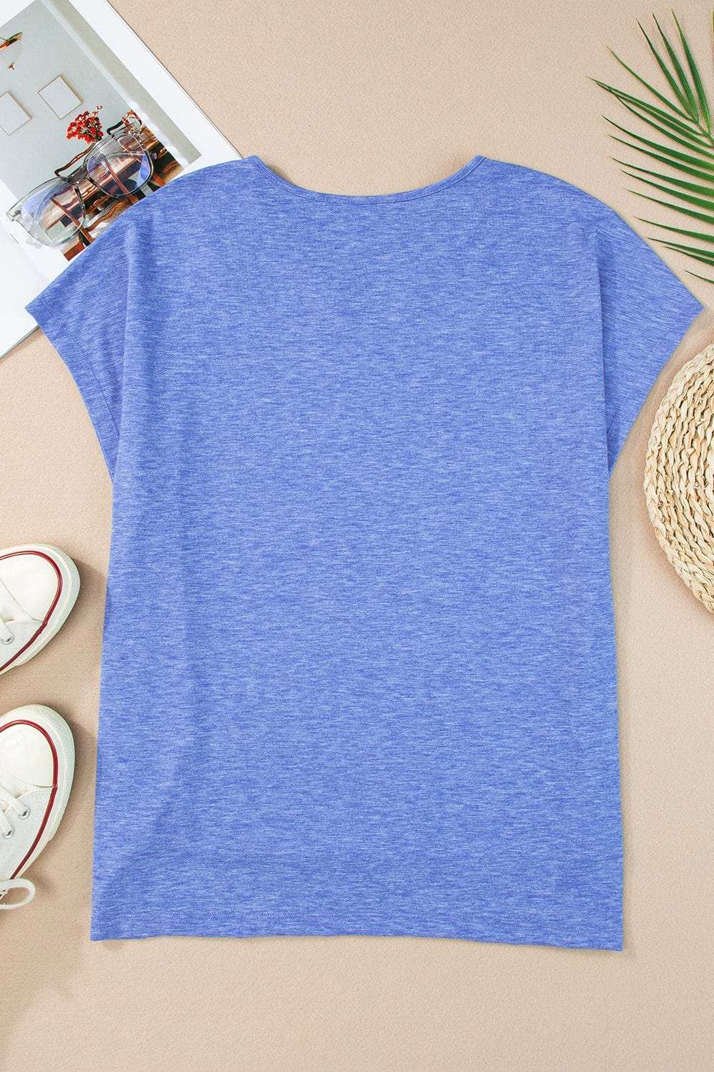 V-Neck Short Sleeve T-Shirt - Trendsi - Flyclothing LLC