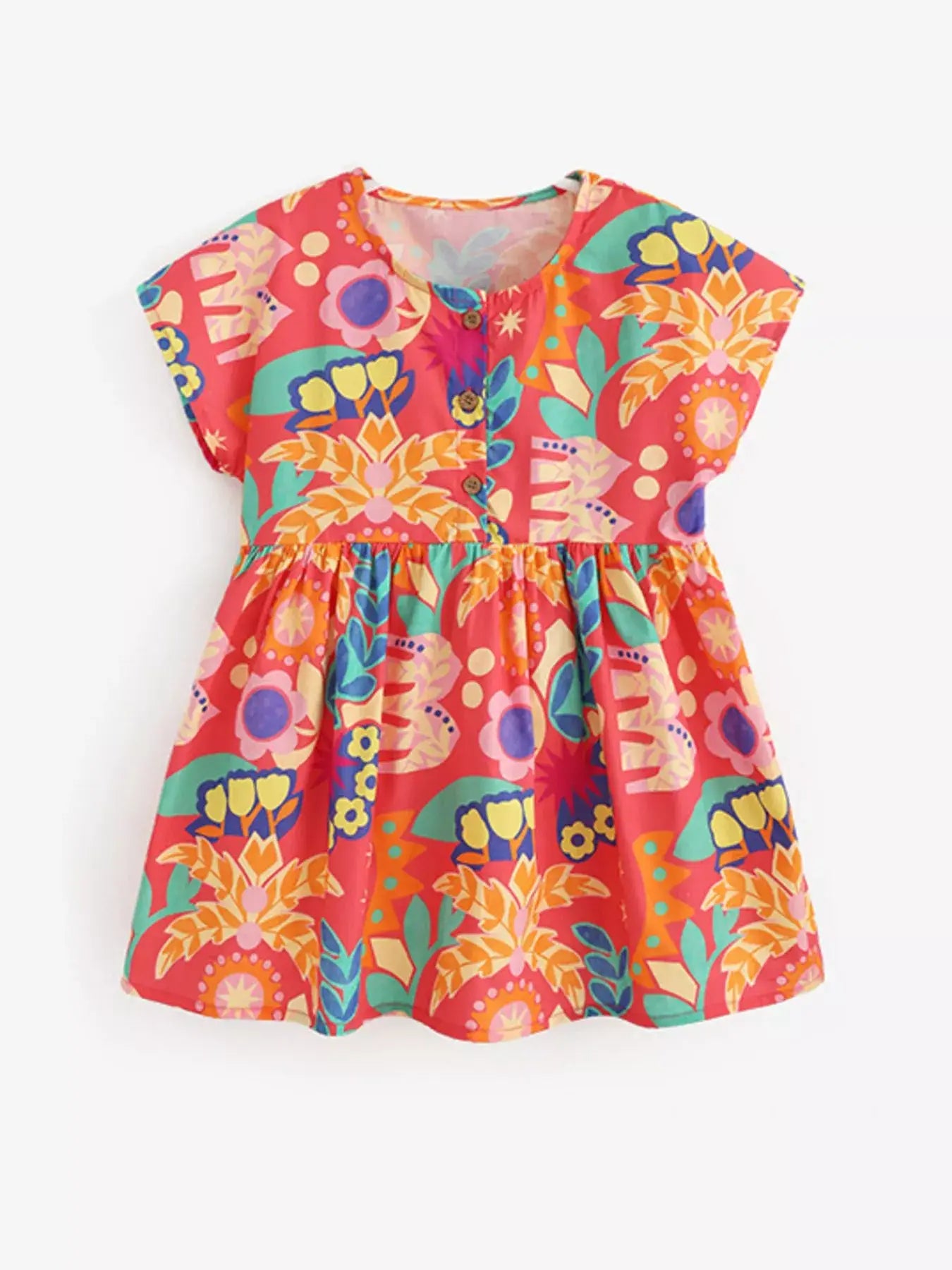 Children's Floral Print Button Detail Casual Dress - Trendsi - Flyclothing LLC