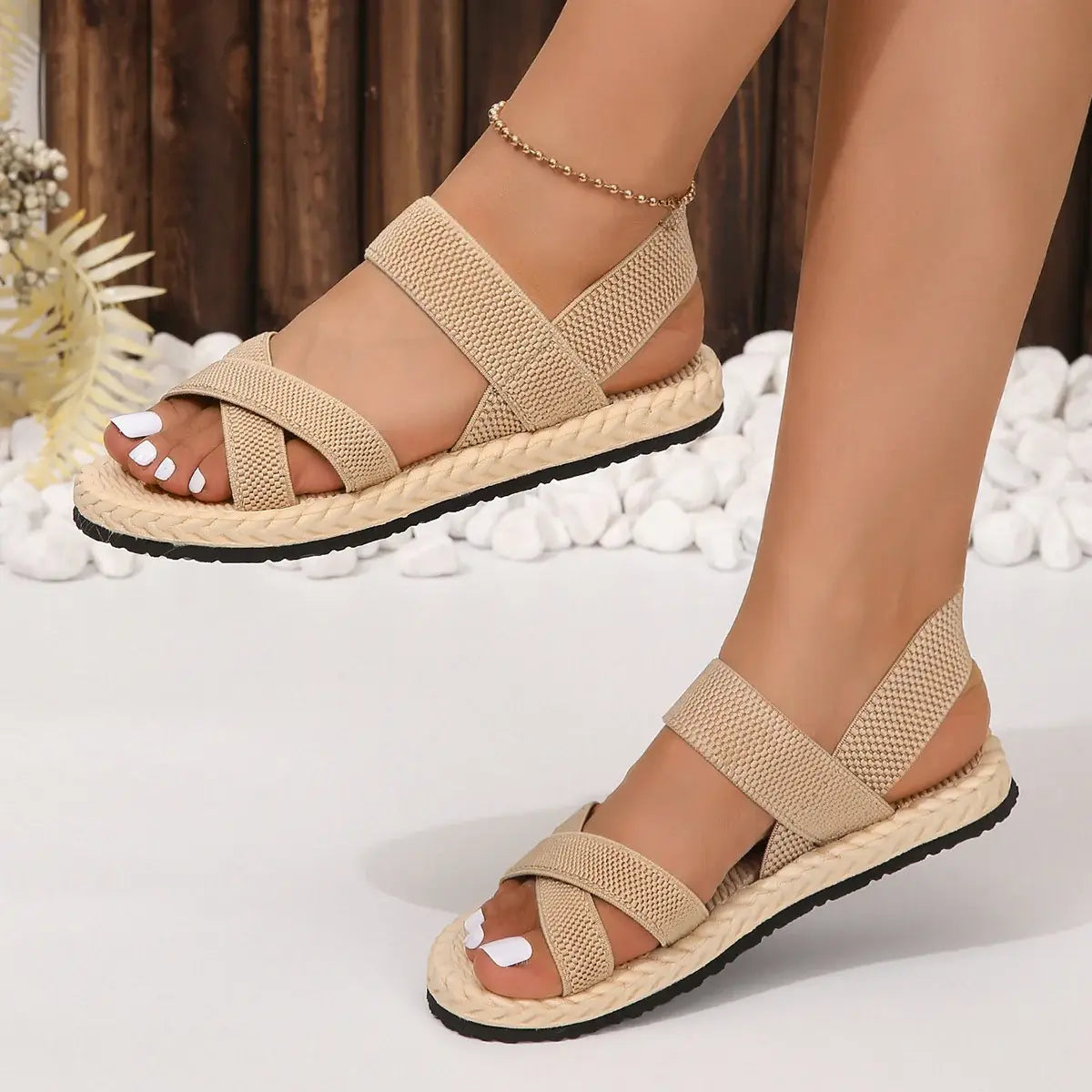 Crisscross Open Toe Flat Sandals - Trendsi - Flyclothing LLC