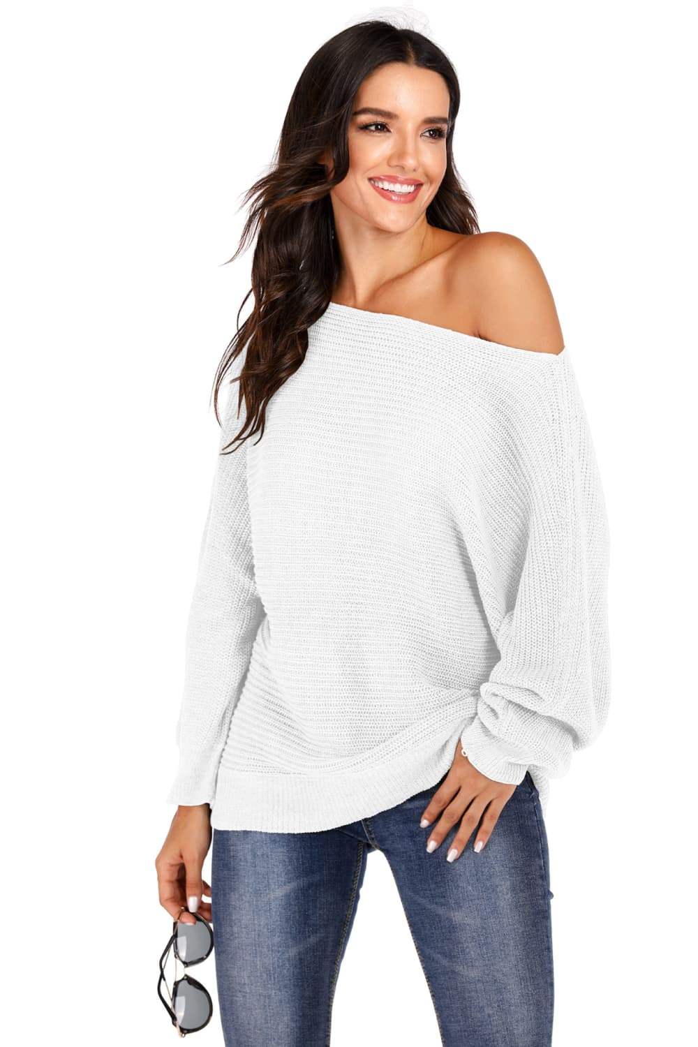 One Shoulder Dolman Sleeve Sweater - Trendsi - Flyclothing LLC