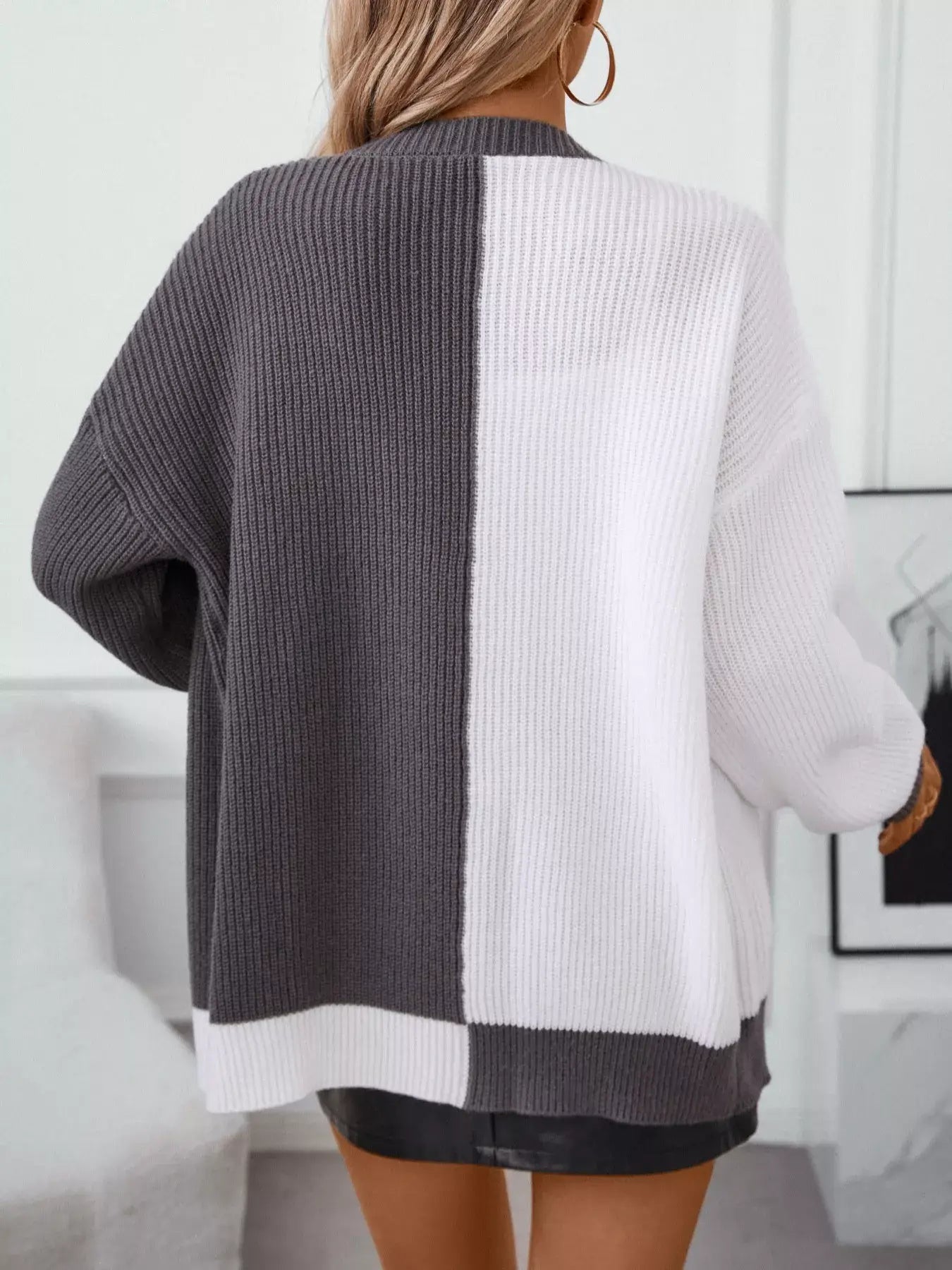 Color Block Open Front Knit Cardigan - Trendsi - Flyclothing LLC