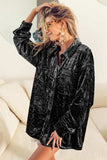 BiBi Button Up Long Sleeve Velvet Shirt - Trendsi - Flyclothing LLC