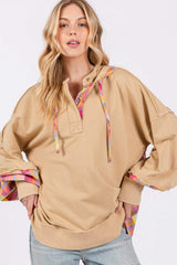 SAGE + FIG Full Size Plaid Print Washed Hoodie - Trendsi - Flyclothing LLC