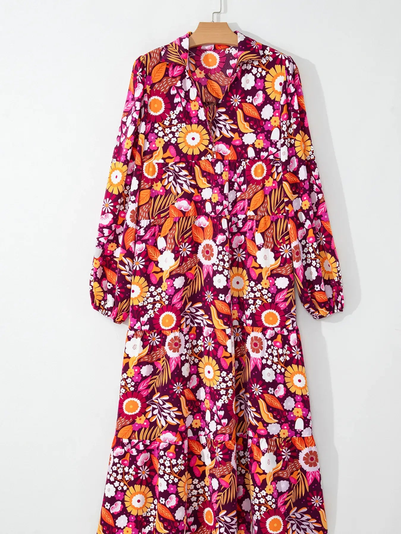 Floral Print Long Sleeve Midi Dress with Pockets - Trendsi - Flyclothing LLC