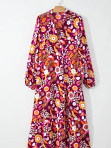 Floral Print Long Sleeve Midi Dress with Pockets - Trendsi - Flyclothing LLC
