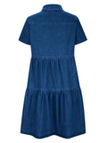 Pocketed Button Up Collared Neck Short Sleeve Denim Dress - Trendsi - Flyclothing LLC