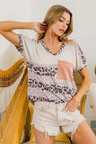 BiBi Leopard Stripe with Slub Terry Color Block T-Shirt - Trendsi - Flyclothing LLC