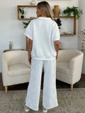 Double Take Full Size Texture Half Zip Short Sleeve Top and Pants Set - Trendsi - Flyclothing LLC