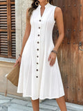 Sleeveless Button-Front A-Line Midi Dress - Trendsi - Flyclothing LLC