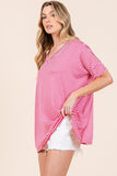 BOMBOM Striped V-Neck T-Shirt - Trendsi