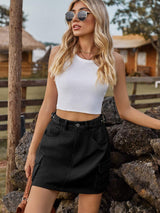 Adjustable Waist Denim Skirt with Pockets - Trendsi - Flyclothing LLC