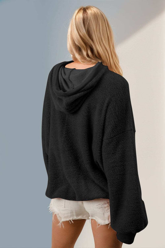 Double Take Full Size Half Zip Long Sleeve Hoodie with Kangaroo Pocket - Trendsi - Flyclothing LLC