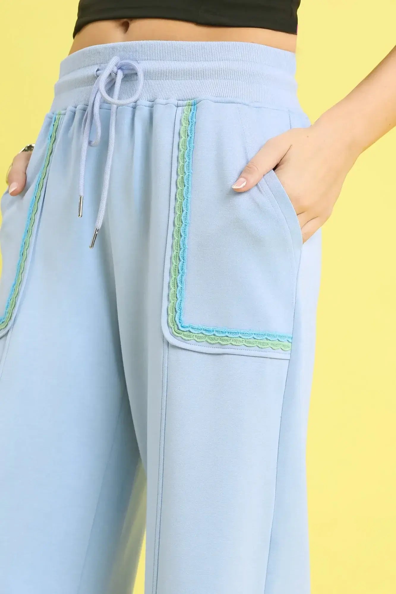 Umgee Drawstring Wide Leg Pants with Scallop Trim Detail - Trendsi - Flyclothing LLC