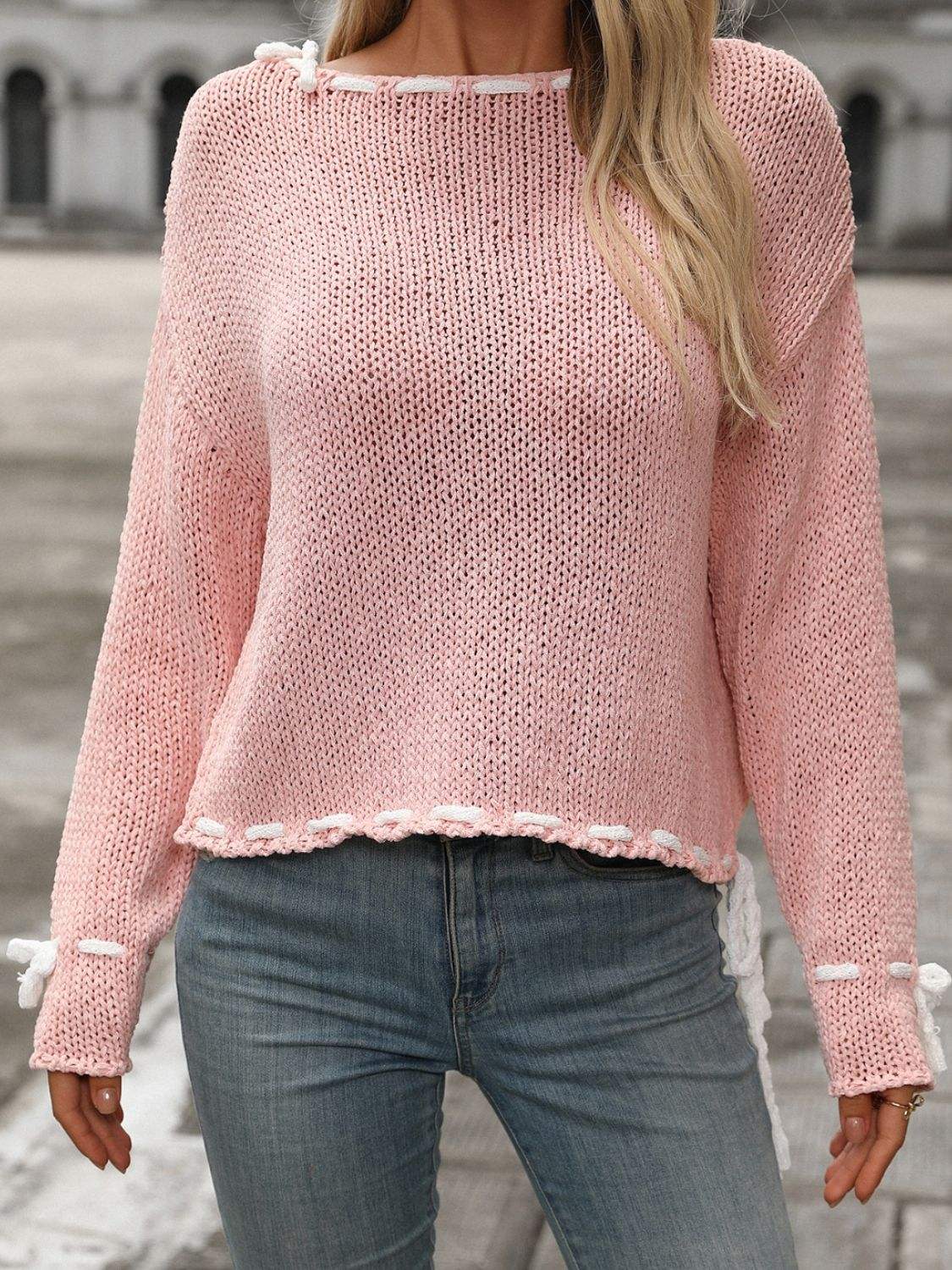 Dropped Shoulder Long Sleeve Sweater - Trendsi - Flyclothing LLC