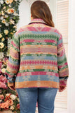 Plus Size Pocketed Printed Collared Neck Jacket - Trendsi - Flyclothing LLC