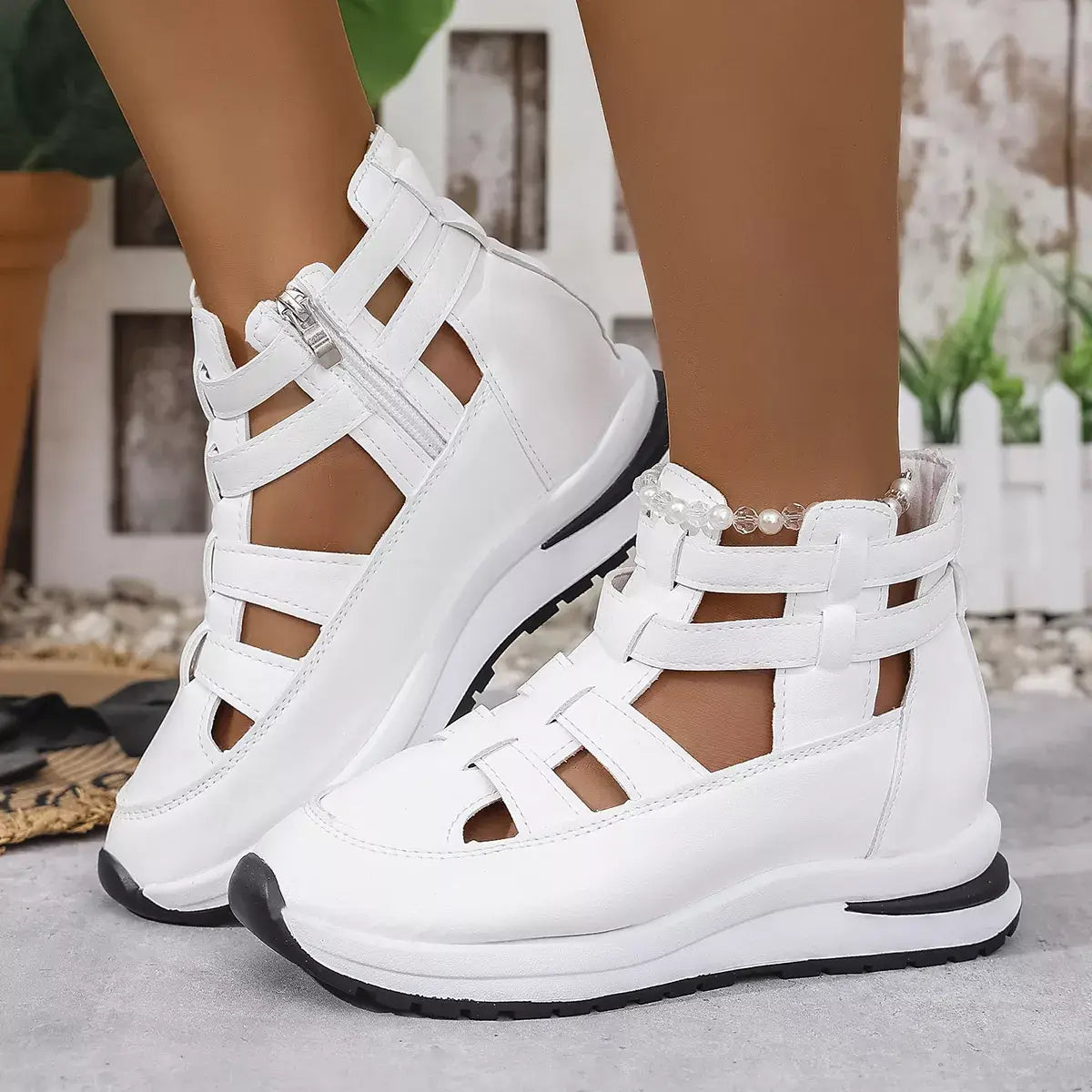 Cutout Platform Sneakers - Trendsi - Flyclothing LLC