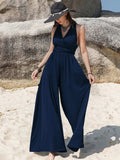 Surplice Wide Leg Jumpsuit with Free Tie - Trendsi - Flyclothing LLC