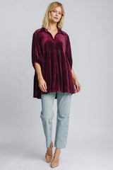 Umgee Full Size Polka Dot Button Up Half Sleeve Shirt - Trendsi - Flyclothing LLC
