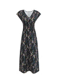 Printed V-Neck Cap Sleeve Maxi Dress - Trendsi - Flyclothing LLC